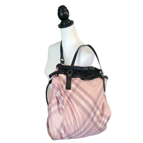 Burberry [Authentic] Pink Nova Check Nylon & Leather XL Shopper Tote Bag w/ COA - Picture 14 of 15